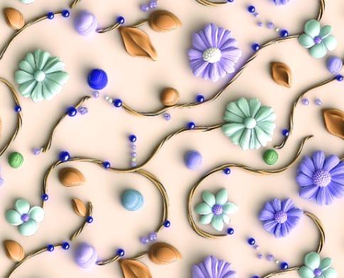 5D Linen Two Piece all over Unstitched Dress - Cream Pearl Garland - linen-5d-023