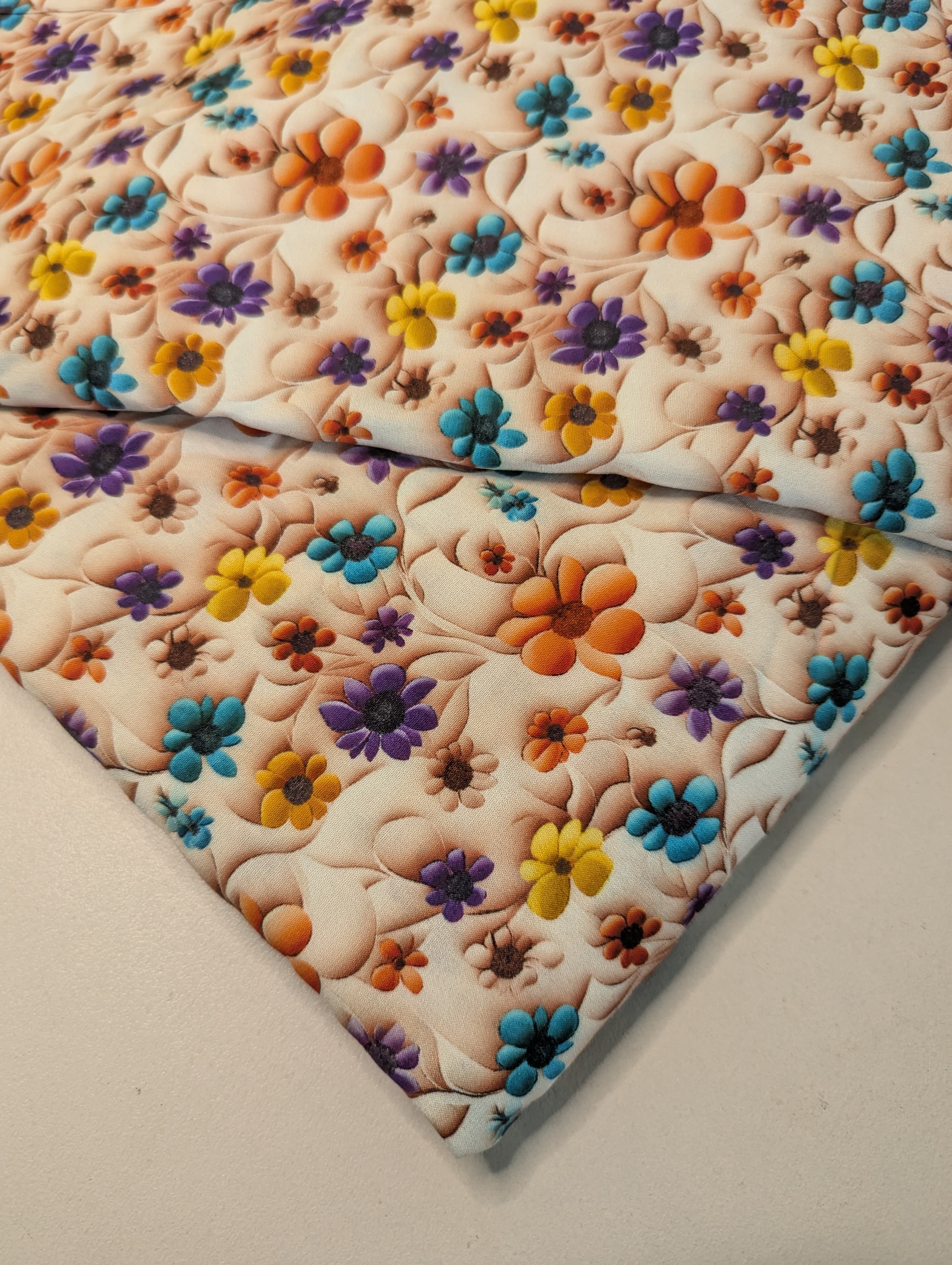 5D Linen Two Piece all over Unstitched Dress - Peach Blush Daisy Cluster - linen-5d-028