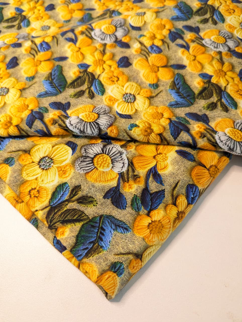 5D Linen Two Piece all over Unstitched Dress - Mint Garden with Coral Pearl Blooms - linen-5d-035