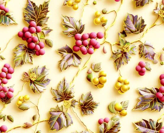 5D Linen Two Piece all over Unstitched Dress - Golden berry vines - linen-5d-001